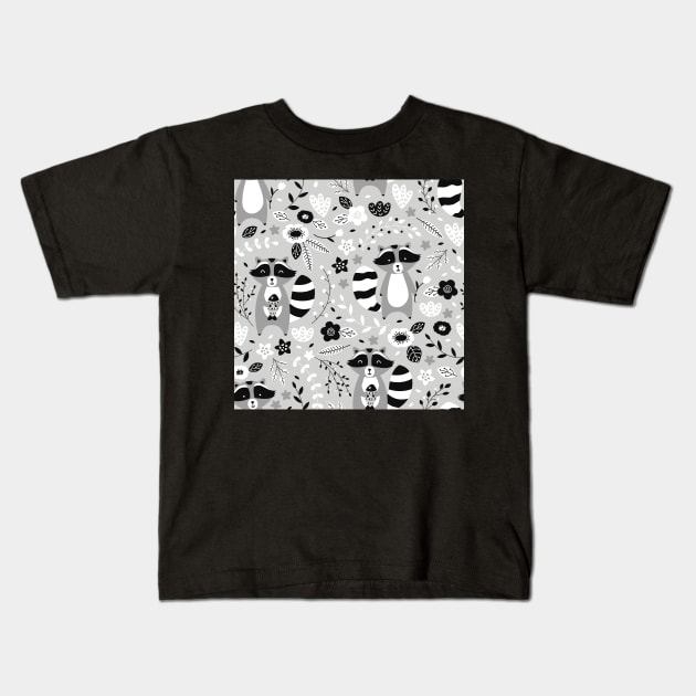 Raccoon Pattern Kids T-Shirt by funhousejen